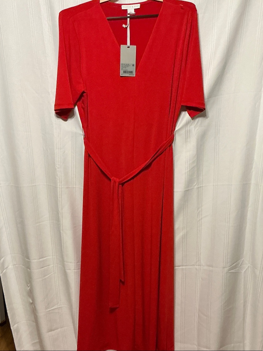 Dillard Preston & York Velvet V-Neck Maxi Dress with Tie Waist NWT SZ L